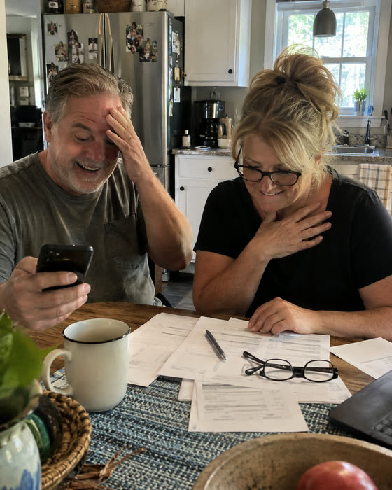 A couple going through their monthly security bills with the annual cost sheet